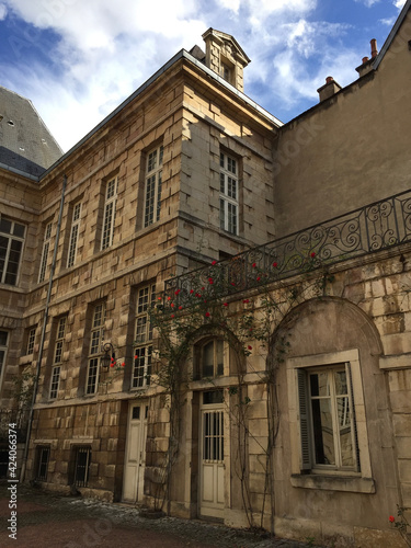 View from the interior courtyard of the H  tel Bouchu  also known as H  tel d Esterno - a townhouse of a grand sort built around 1641 in Dijon  France. The style of decoration is very sober. 
