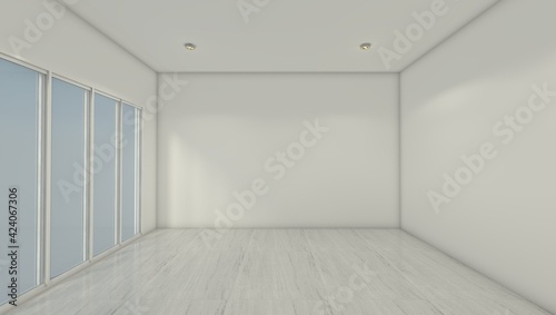 empty room with window and white wall background. Template room for interior furniture design. 