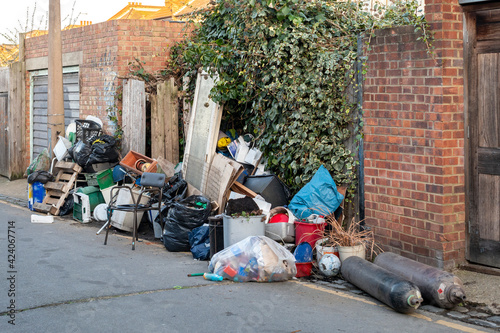 Photography Environmental issue of waste dumped in the street, London