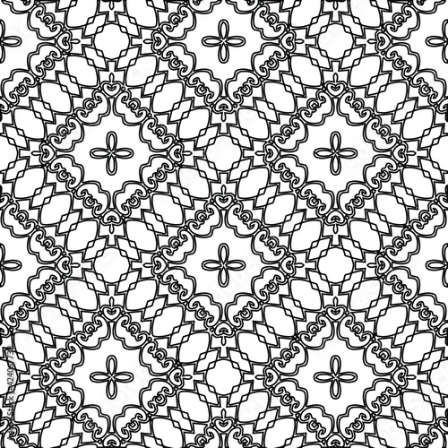 Geometric vector pattern with triangular elements. Seamless abstract ornament for wallpapers and backgrounds. Black and white colors. 