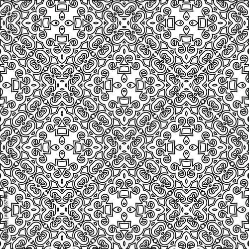  Geometric vector pattern with triangular elements. Seamless abstract ornament for wallpapers and backgrounds. Black and white colors. 