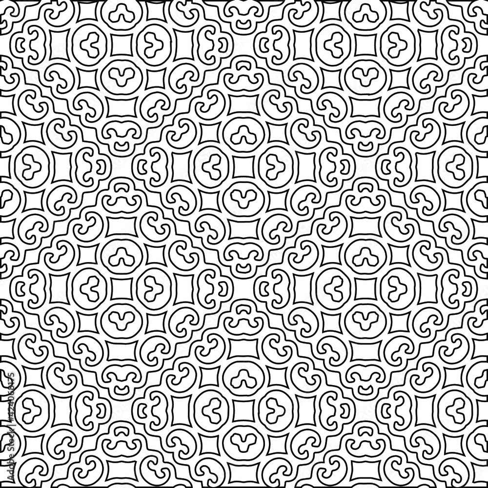  Geometric vector pattern with triangular elements. Seamless abstract ornament for wallpapers and backgrounds. Black and white colors. 