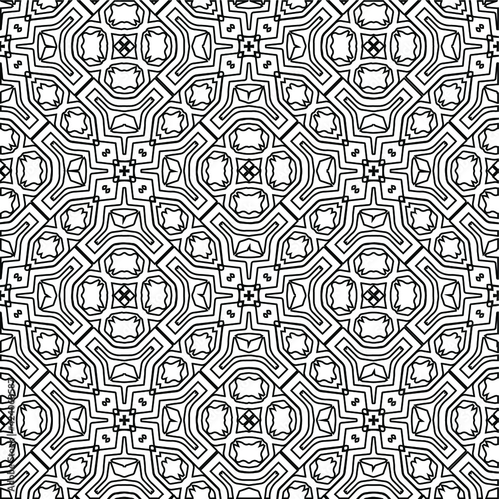 Geometric vector pattern with triangular elements. Seamless abstract ornament for wallpapers and backgrounds. Black and white colors. 