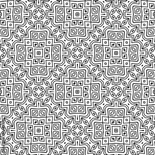 Geometric vector pattern with triangular elements. Seamless abstract ornament for wallpapers and backgrounds. Black and white colors. 