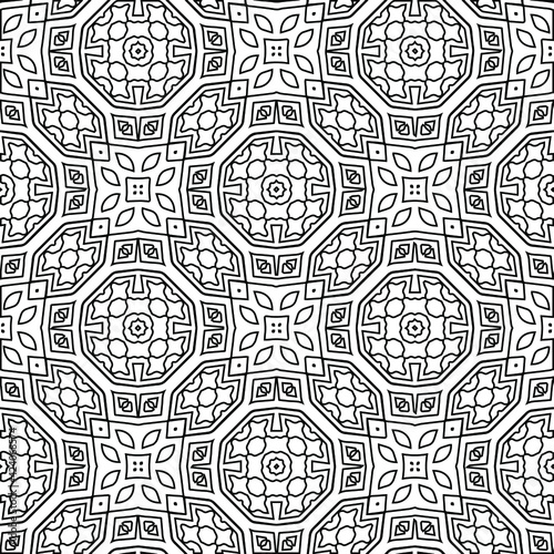 Geometric vector pattern with triangular elements. Seamless abstract ornament for wallpapers and backgrounds. Black and white colors. 