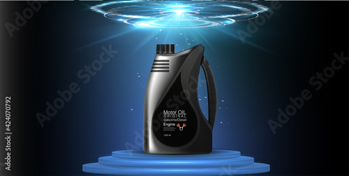 Flyer with oil bottle for cover design. Motor Oil, great design for any purposes. Modern graphic design. ector illustration with realistic canister and motor oil on bright background