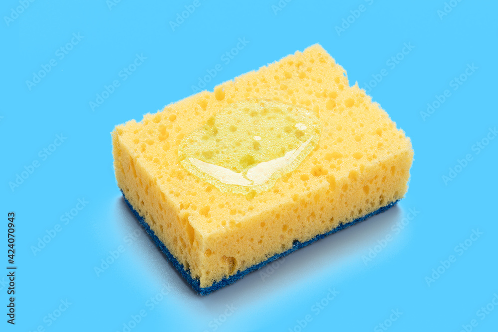 cleaning sponge with detergent gel isolated. washing sponge with soap cut out