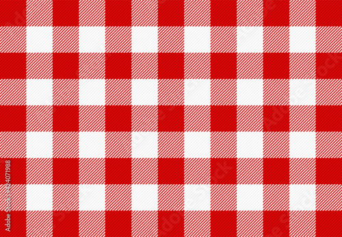 Red and white checkered gingham pattern. Texture for paper, plaid, clothes, napkin, shirts, blankets, quilts and other textile products