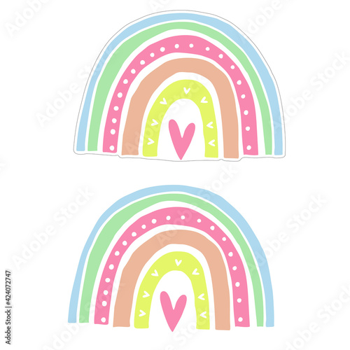 Photo colorful rainbow with die cut line ilustration