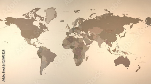 World map. High resolution  detailed vintage world map 3d illustration.