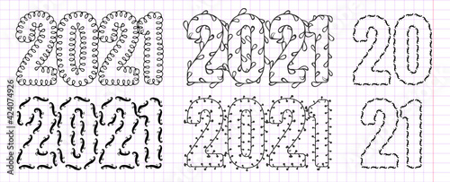 2021 Made with Vector Doodle Decorative Brushes or Borders