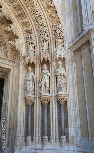 Carvings on the entrance to the cathedral in the city of Zagreb, Croatia