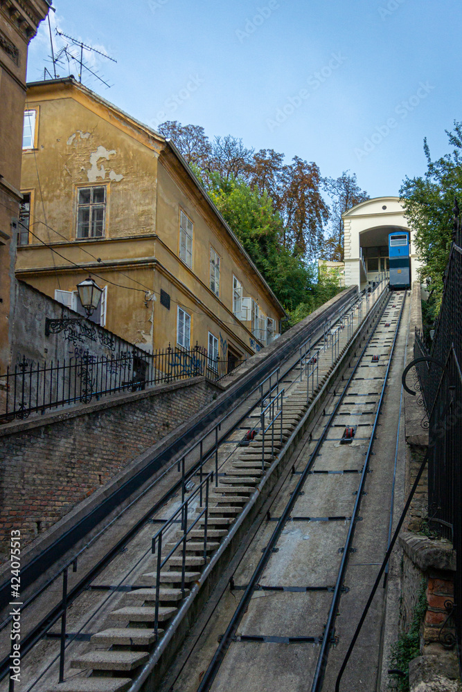 Funicular in the historic centre of Zagreb, Croatia