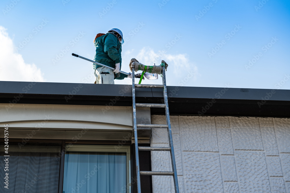 日本の住宅陸屋根の清掃点検作業