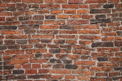 Close up of brown brick old wall, abstract background