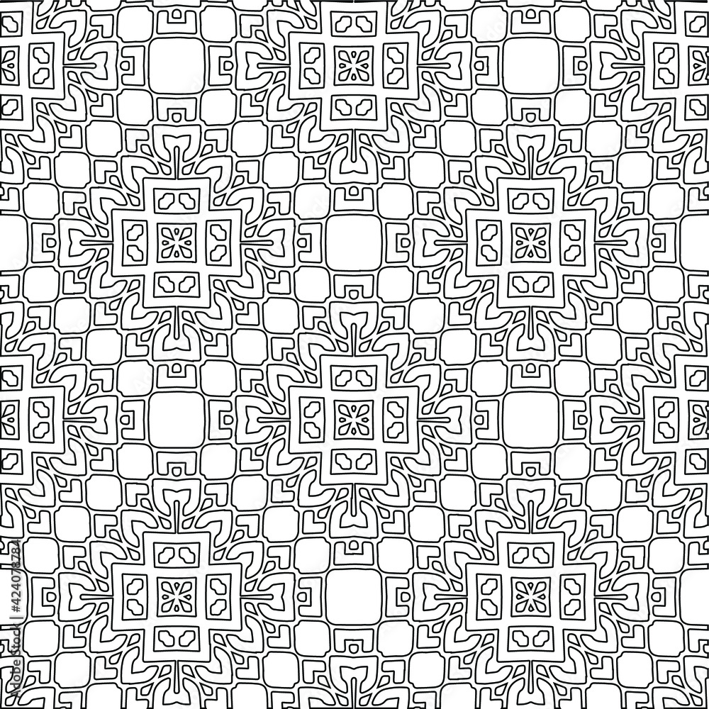 Geometric vector pattern with triangular elements. Seamless abstract ornament for wallpapers and backgrounds. Black and white colors. 