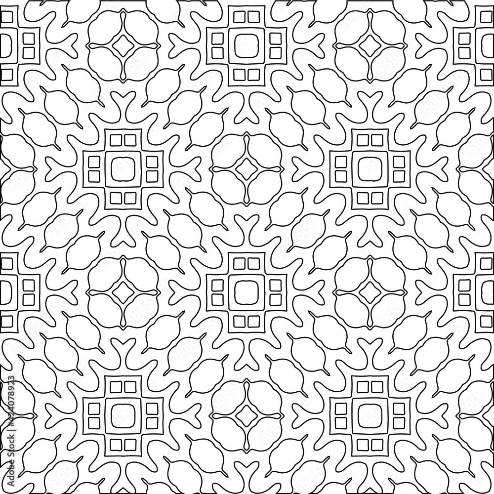  Geometric vector pattern with triangular elements. Seamless abstract ornament for wallpapers and backgrounds. Black and white colors. 