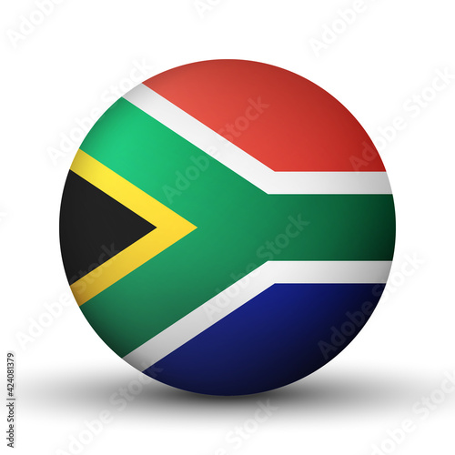 Glass light ball with flag of Republic of South Africa. Round sphere  template icon. National symbol. Glossy realistic ball  3D abstract vector illustration on a white background. Big bubble