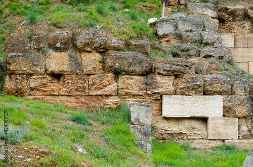 protection preservation and enhancement of the great retaining wall and the votive podestals at the sanctuary of Amphiaraus of Oropos Greece. photo