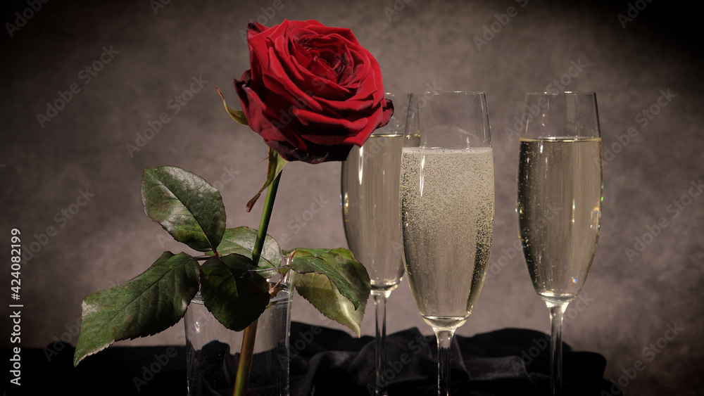 Red roses and glasses of Champagne - studio photography Red roses and glasses of Champagne - studio photography