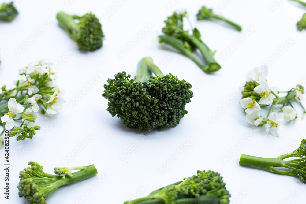 Green baby broccoli cabbage on white background. Green baby broccoli cabbage on white background.