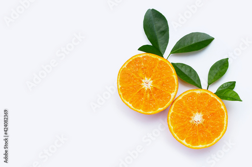 Orange fruits on white background. Citrus fruits low in calories  high in vitamin C and fiber