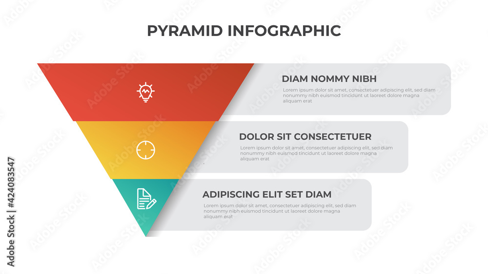 3 points of pyramid list diagram, triangle segmented level layout ...