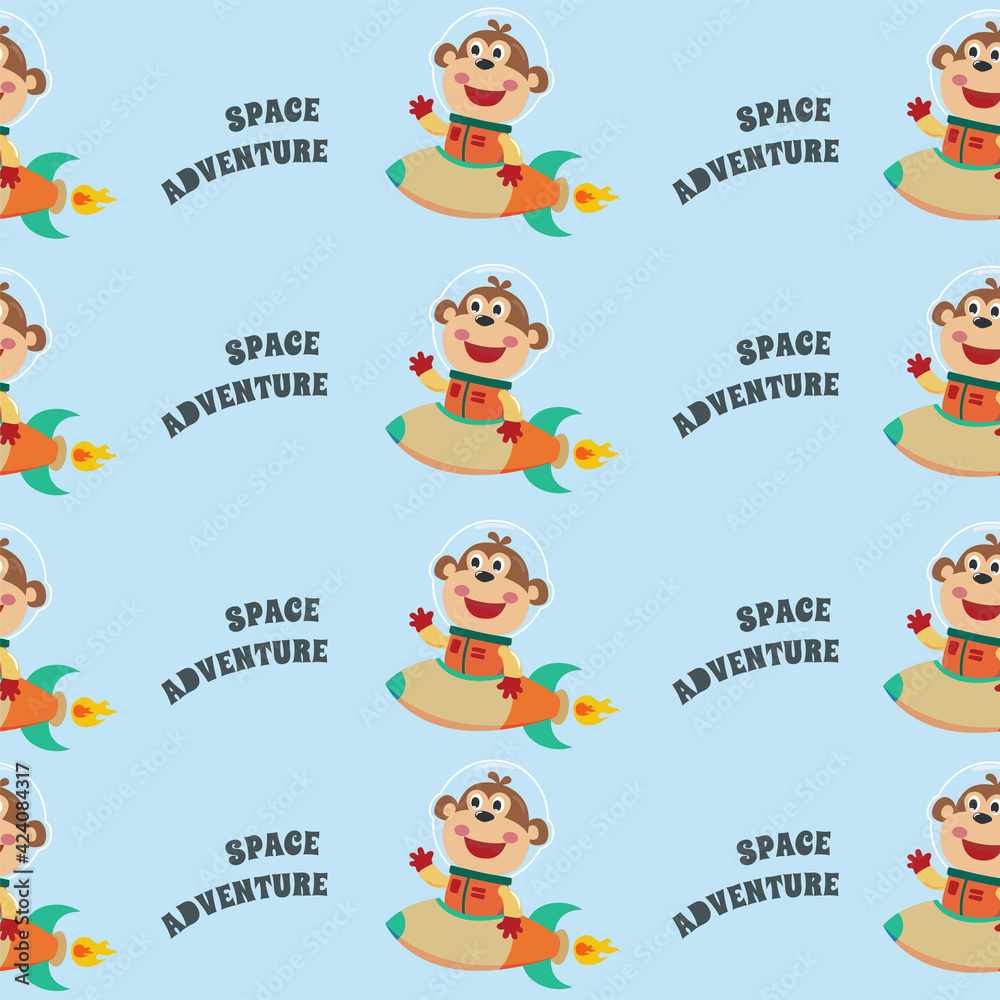 Seamless pattern vector of cute animal astronaut in outer space. Creative vector childish background for fabric, textile, nursery wallpaper, card, poster and other decoration. Seamless pattern vector of cute animal astronaut in outer space. Creative vector childish background for fabric, textile, nursery wallpaper, card, poster and other decoration.