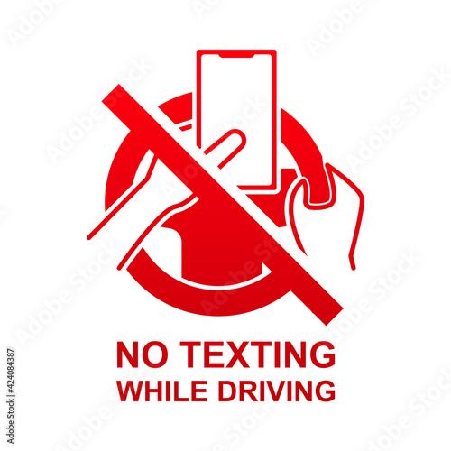 No texting while driving sign isolated on white background.