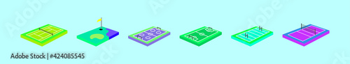 set of sports court cartoon icon design template with various models. vector illustration isolated on blue background