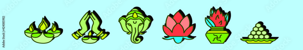 set of india culture elements cartoon icon design template with various models. vector illustration isolated on blue background set of india culture elements cartoon icon design template with various models. vector illustration isolated on blue background