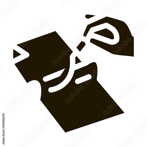 cobbler working with leather textile glyph icon vector. cobbler working with leather textile sign. isolated symbol illustration