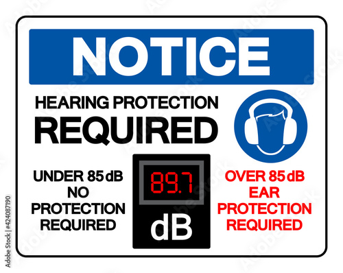 Notice Hearing Protection Required Symbol Sign,Vector Illustration, Isolate On White Background Label. EPS10