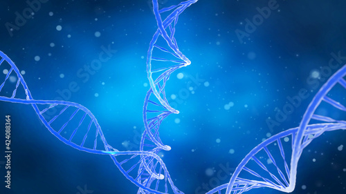DNA molecule on a blue background. Conceptual DNA 3d image for a beautiful background.