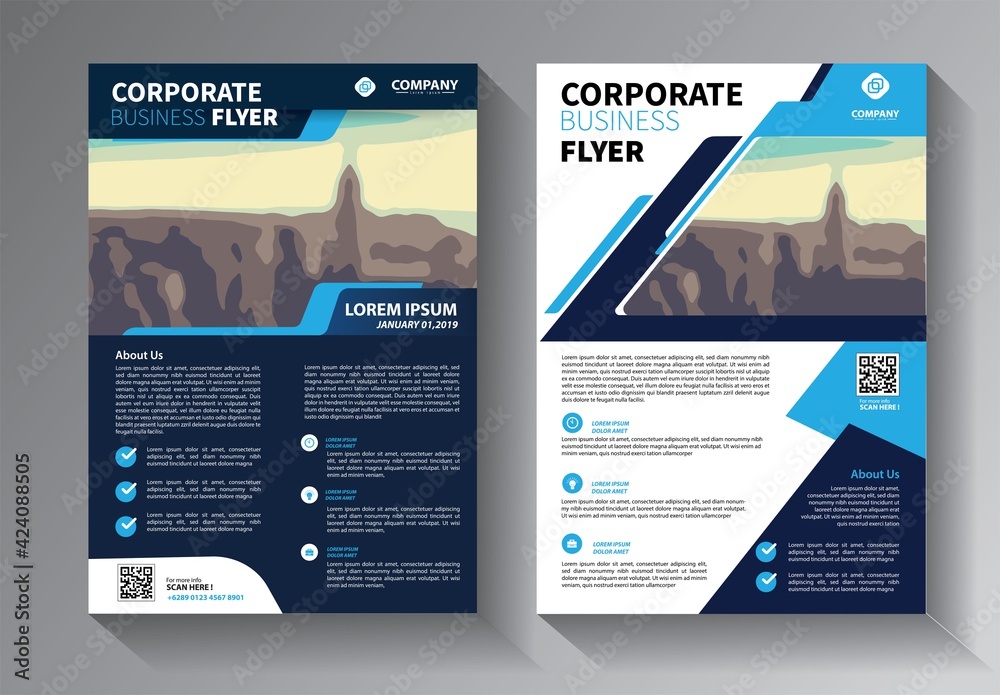 Naklejka premium Brochure design, cover modern layout, annual report, poster, flyer in A4 with colorful triangles, geometric shapes for tech, science, market with light background