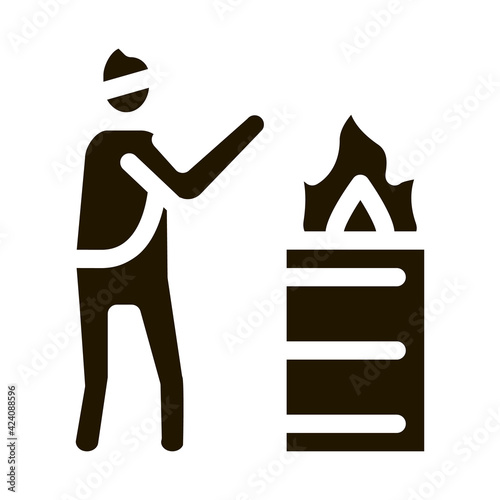 homeless warming flame glyph icon vector. homeless warming flame sign. isolated symbol illustration