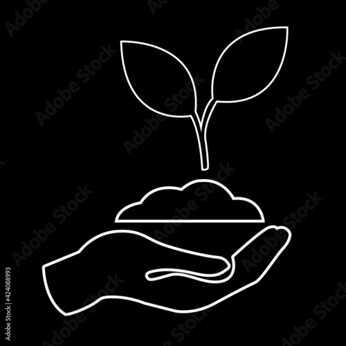 Hand holding soil with small trees on top is a vector illustration
