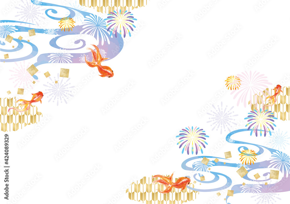 Fototapeta premium 水彩風金魚の背景イラスト