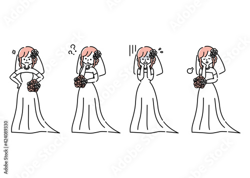 ウェディングドレスを着た女性のネガティブな感情表現イラスト