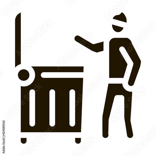 homeless looking food in trash can glyph icon vector. homeless looking food in trash can sign. isolated symbol illustration