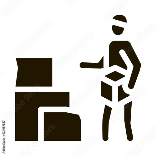 homeless with cardboard boxes glyph icon vector. homeless with cardboard boxes sign. isolated symbol illustration