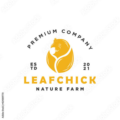 Leaf Chicken Logo Design Inspiration - Isolated vector Illustration on white background - Creative  logo, icon, symbol, sticker, emblem, badge combination featuring a leaf and hen on yellow color