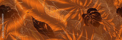 Palm leaves, gold, black, white marble template, artistic covers design, colorful texture, modern backgrounds. Minim pattern, graphic brochure. Luxury illustration