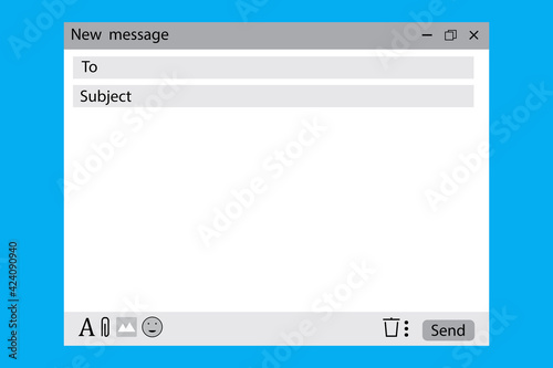 Computer screen. Mockup template. Flat email message box. Web page template. Stock vector image. EPS 10.