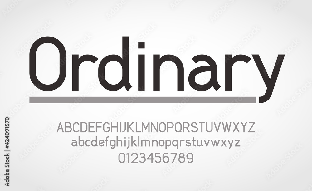 Ordinary font. Uppercase, lowercase letters and numbers in alphabet order