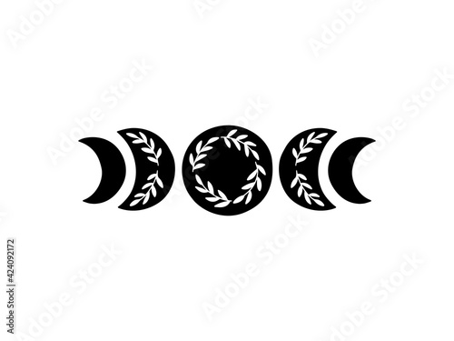 Boho vector illustration. Moon phases. Contemporary art with crescent moon and branch. Celestial t shirt print, boho poster, cards, floral moon tatoo, modern logo. Scandinavian style
