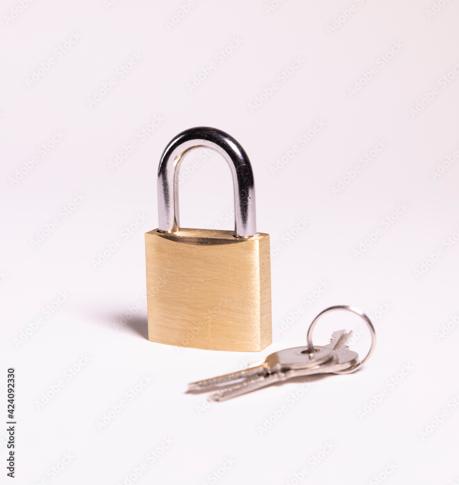 Padlock with keys on white background Padlock with keys on white background
