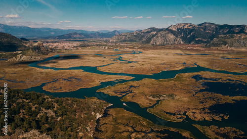 aerial view of Iztuzu beach and Dalyan river delta, Turkey