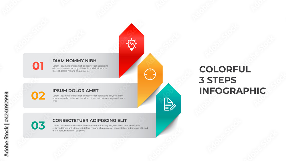 3 points of list diagram, pyramid steps with arrow layout, infographic element template vector