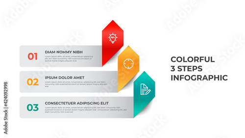 3 points of list diagram, pyramid steps with arrow layout, infographic element template vector